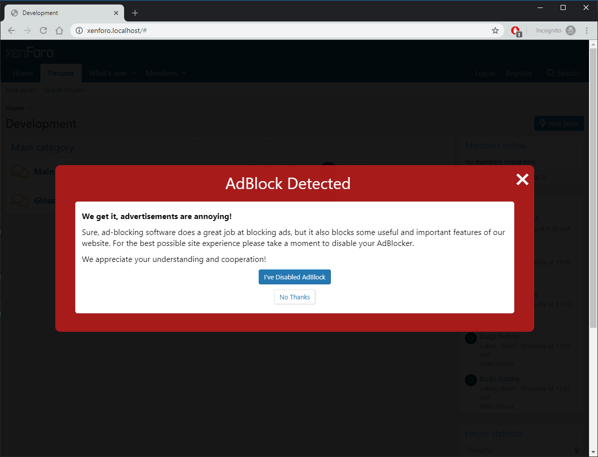 Adblock Addon Xenforo